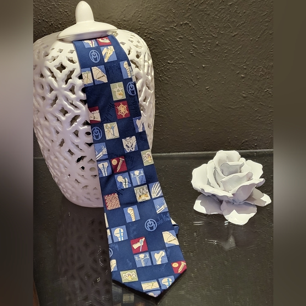 1999 Nicole Miller Hand Sewn Silk Necktie With A "Bone Doc" Theme
